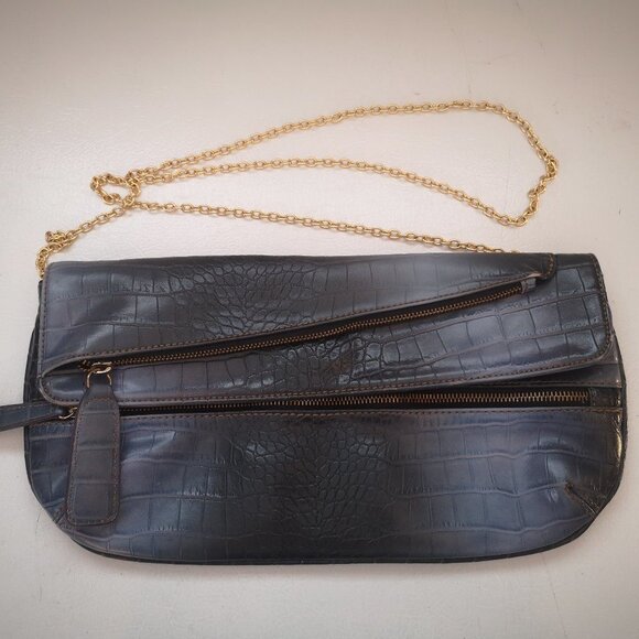 Aldo Ladies Navy Reptile Pattern Chain Strap Crossbody or Clutch Purse - Picture 1 of 11